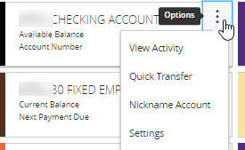 National Finance Bank Online options button screenshot